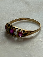 Load image into Gallery viewer, Antique 18k Yellow Gold Ruby &amp; Diamond Ring Size 9.25
