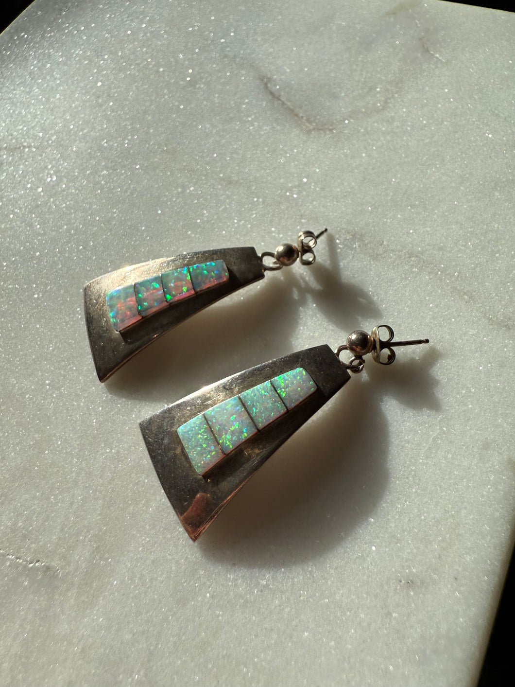 Vintage Opal Inlay Sterling Silver Earrings