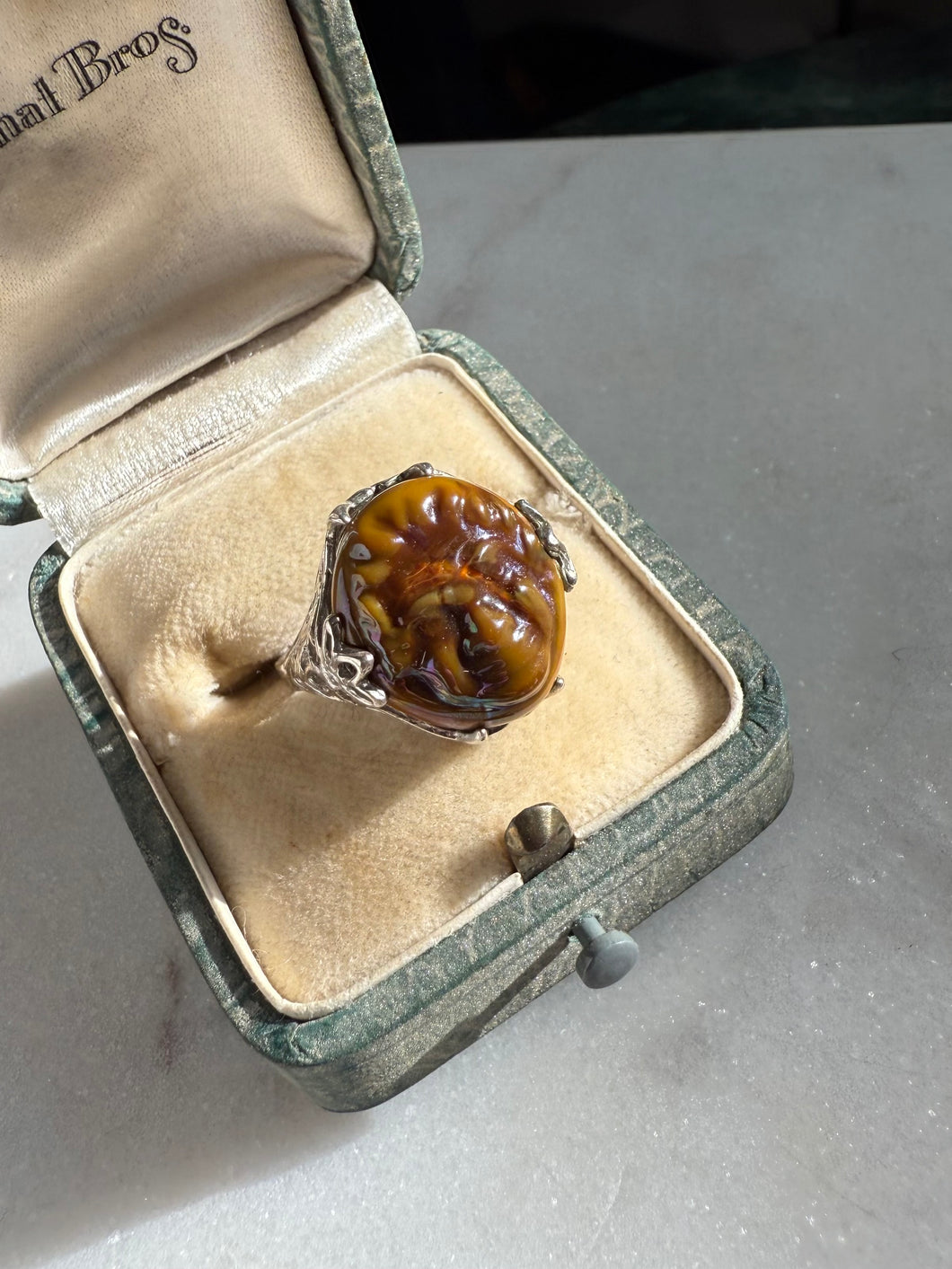 Carved Face Sterling Silver Ring Size 7.75