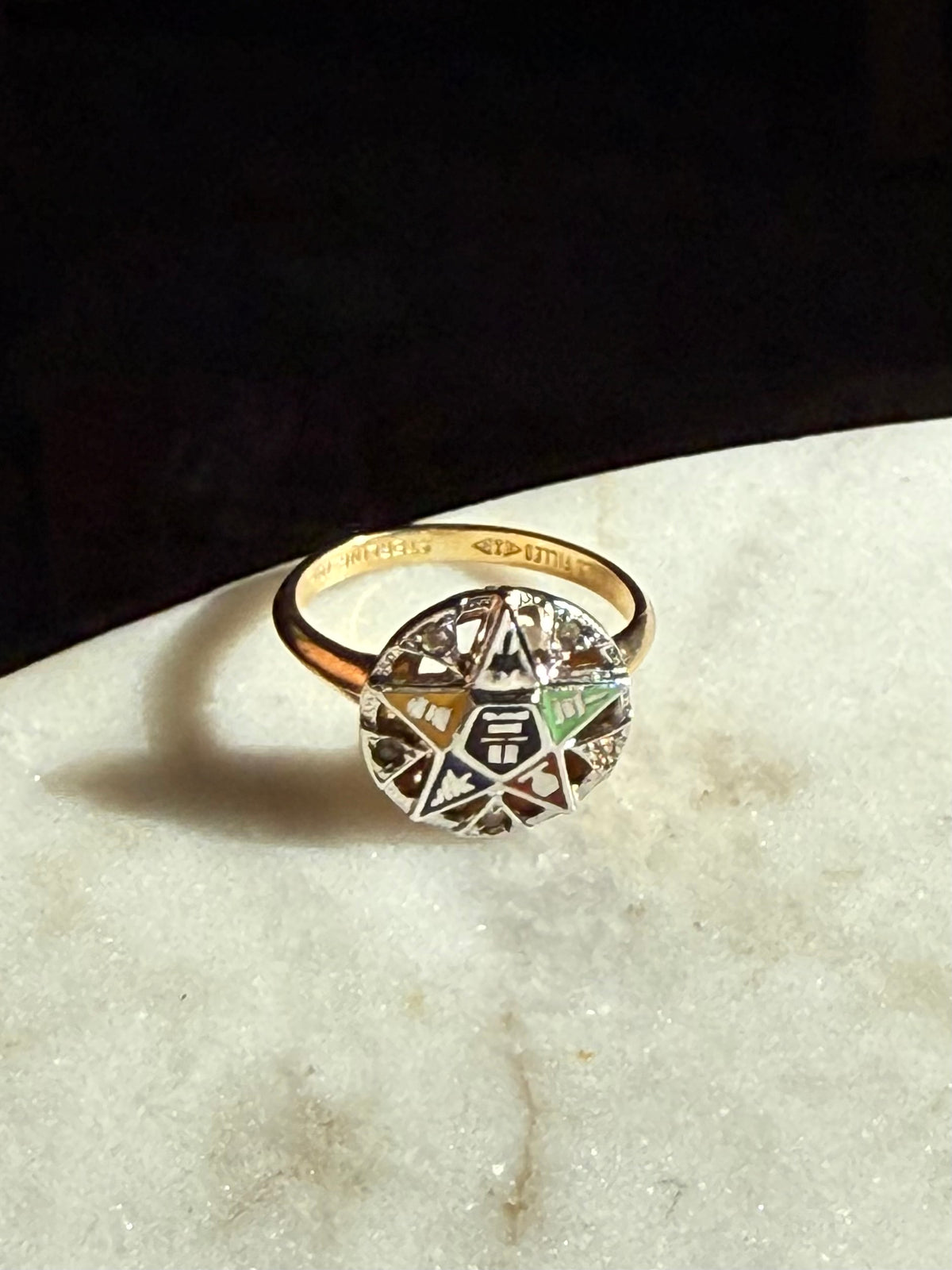 10k Gold Fill & Sterling Masonic Eastern Star Ring Size 8.25