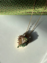 Load image into Gallery viewer, Green White Glass Stone Gold Vermeil Necklace 15”
