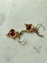 Load image into Gallery viewer, Vintage Tourmaline Heart 14k Yellow Gold Earrings
