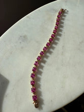 Load image into Gallery viewer, Lab Created Faceted Pink Sapphire Gold Vermeil Tennis Bracelet 7.25”
