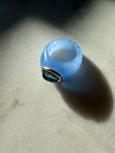 Load image into Gallery viewer, Jade &amp; Blue Topaz Ring w/ 14k Yellow Gold Size 6.25
