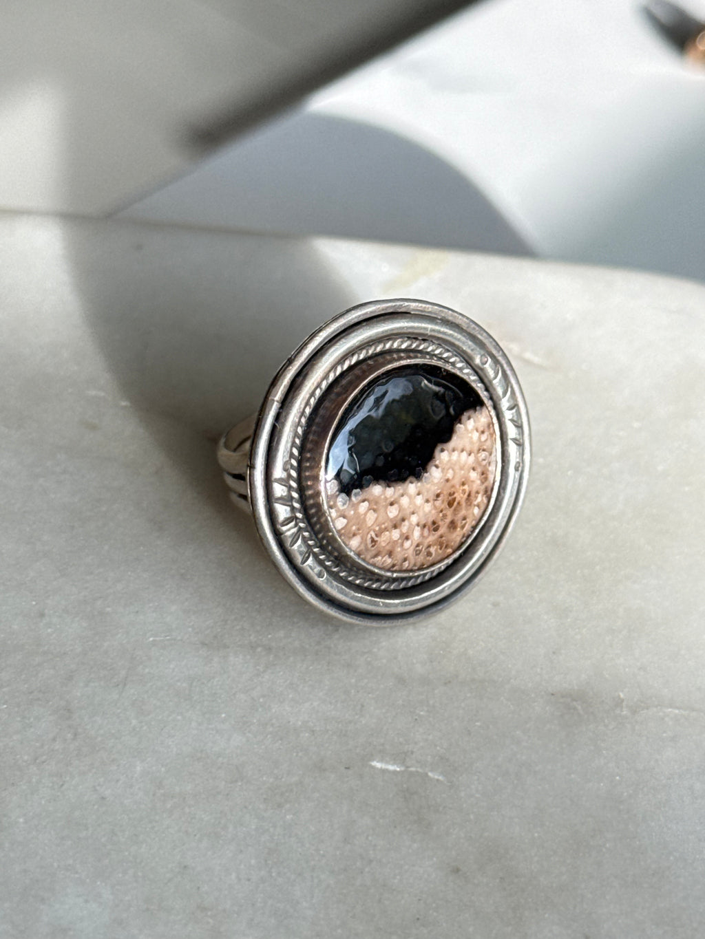 Fossilized Florida Palm Sterling Silver Ring Size 9