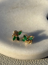 Load image into Gallery viewer, Vintage Emerald &amp; Diamond 14k Yellow Gold Push Back Earrings
