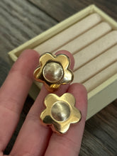 Load image into Gallery viewer, Italian 14k Yellow Gold Flower Omega Back Earrings *has dents*
