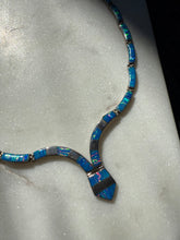 Load image into Gallery viewer, Simulated Opal Inlay Sterling Silver Necklace 14.5”
