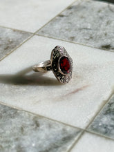 Load image into Gallery viewer, Vintage Garnet &amp; Marcasite Sterling Silver Ring Size 5
