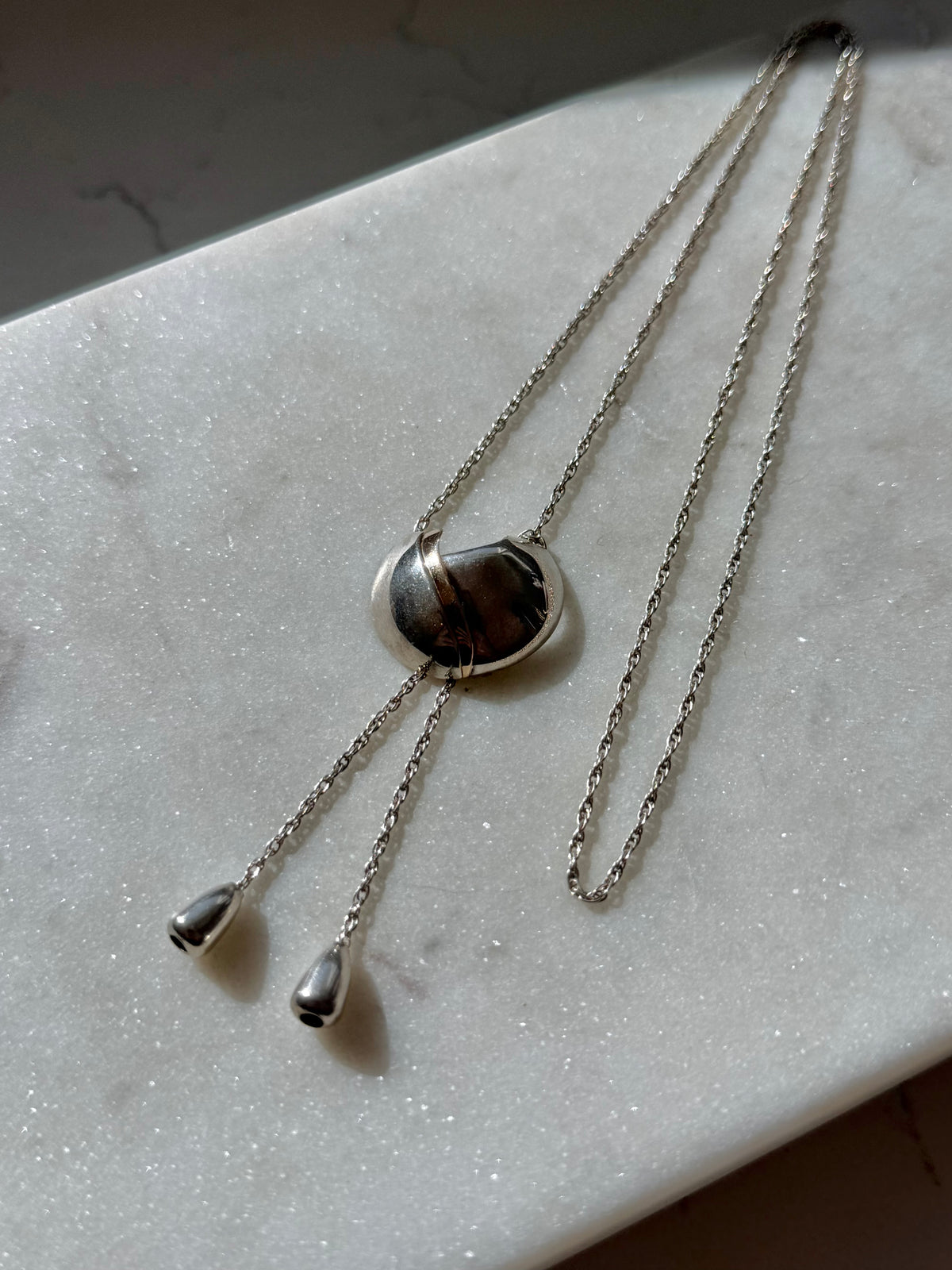 Vintage Sterling Silver Two-Tone Lariat Necklace