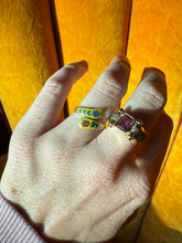 Load image into Gallery viewer, Floral Yellow Enamel Sterling Silver Ring Size 7.25
