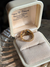 Load image into Gallery viewer, Vintage Solid 18k Yellow Gold Natural Sapphire &amp; Diamond Ring
