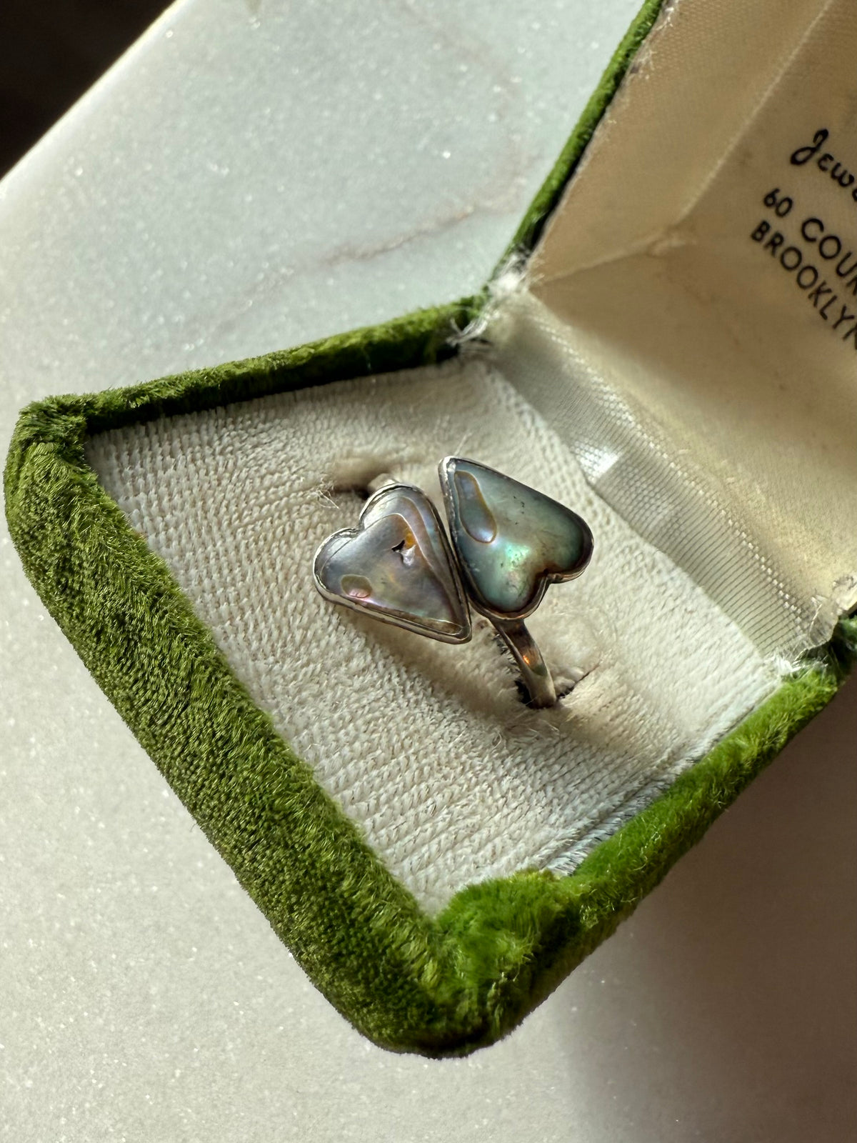 Abalone Heart Bypass Sterling Silver Ring Size 7.5