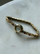 Load image into Gallery viewer, Vintage Elgin Pink Studded Gold Tone Ladies Wrist Watch 7.75”
