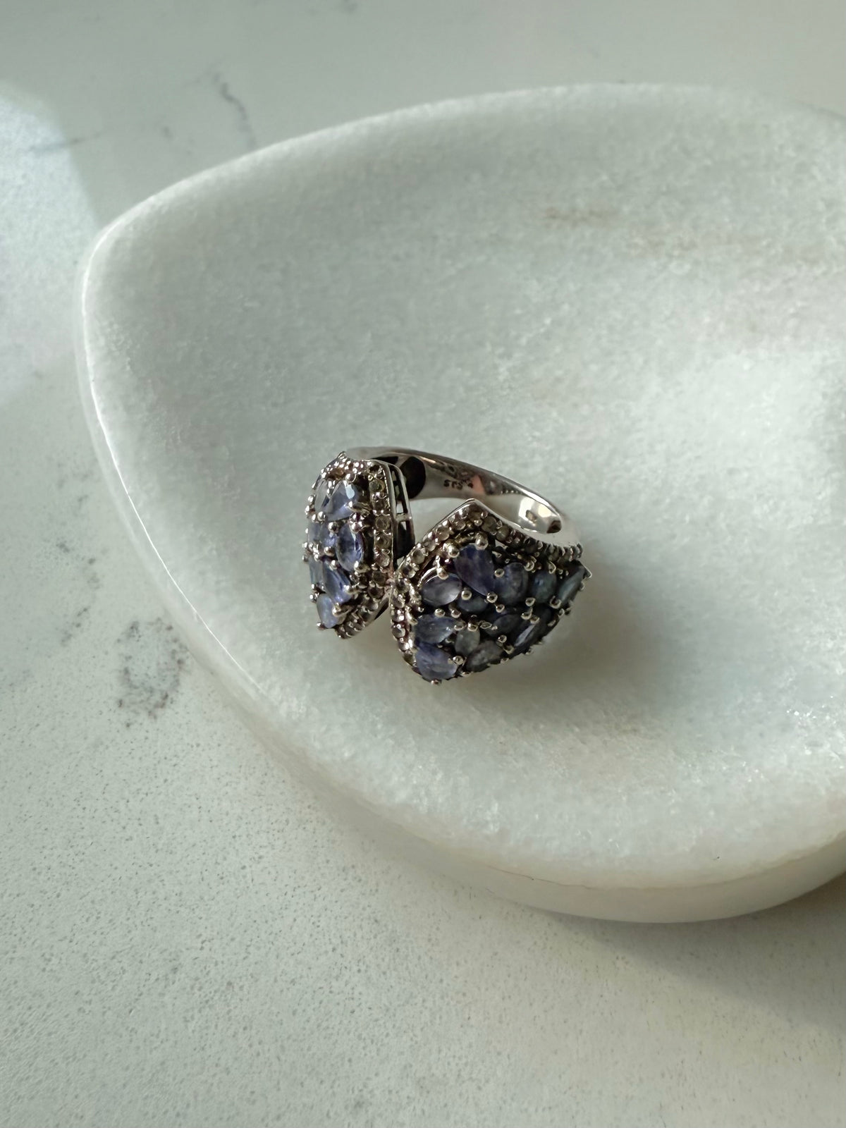 Tanzanite & Quartz Sterling Silver Ring Size 7