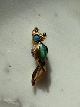 Load image into Gallery viewer, Italian 14k Gold Parrot Jade Turquoise Carnelian Pendant

