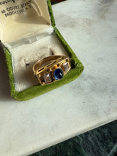 Load image into Gallery viewer, Antique Blue Sapphire Sugarloaf Cabochon Diamond Ring
