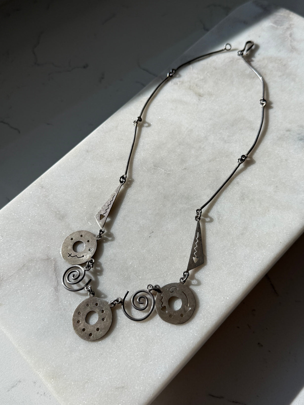 Vintage Modernist Spiral Sterling Silver Necklace 19”
