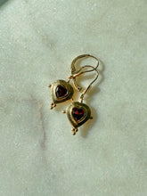 Load image into Gallery viewer, Vintage Tourmaline Heart 14k Yellow Gold Earrings
