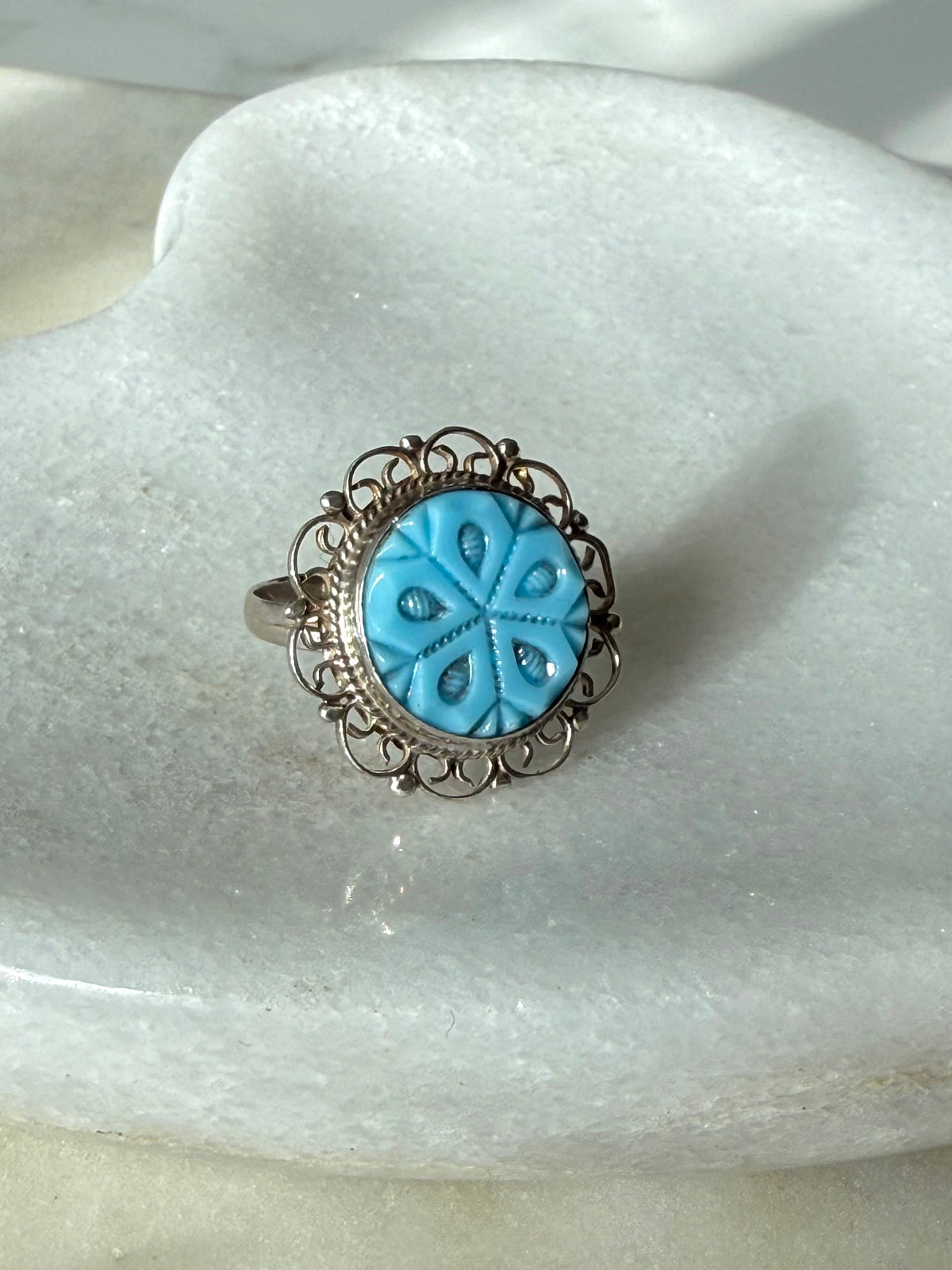 Vintage Carved Sterling Silver Ring Size 5