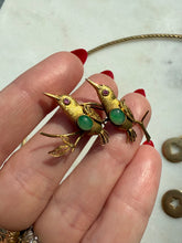Load image into Gallery viewer, Vintage 14k Yellow Gold Jade &amp; Pink Sapphire Love Bird Brooch
