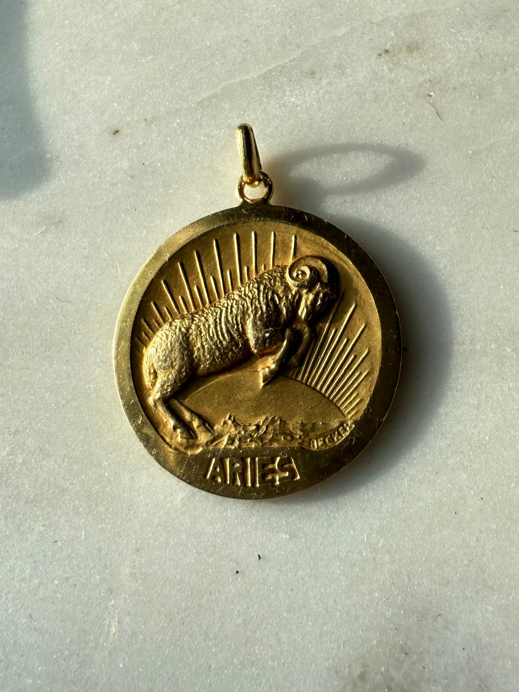 Edmond Henri Becker Aries Zodiac 18k Gold Medallion