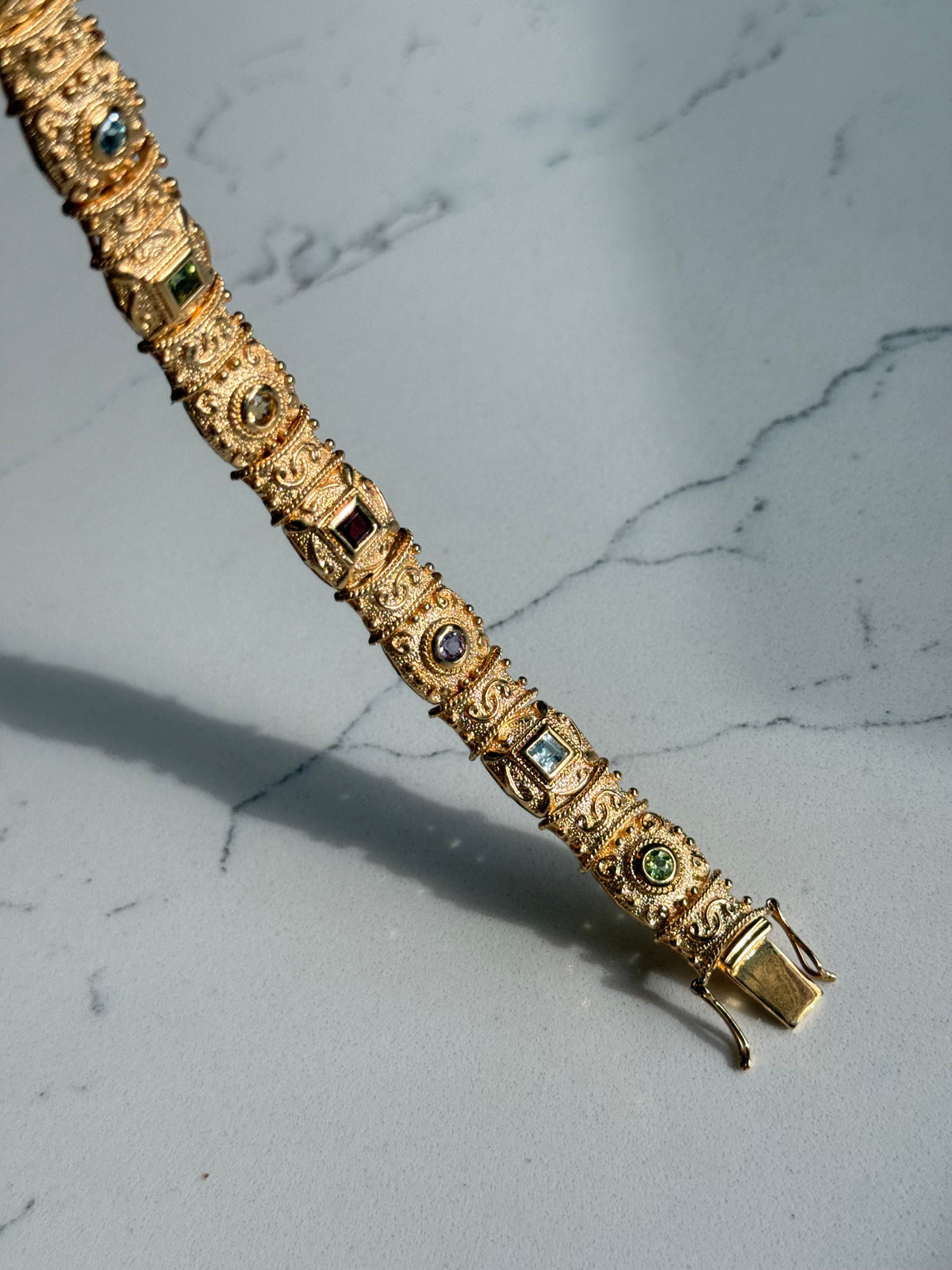 Chunky Gold Vermeil Multi-Gemstone Bracelet 7.25”