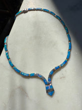 Load image into Gallery viewer, Simulated Opal Inlay Sterling Silver Necklace 14.5”
