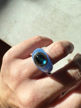 Load image into Gallery viewer, Jade &amp; Blue Topaz Ring w/ 14k Yellow Gold Size 6.25
