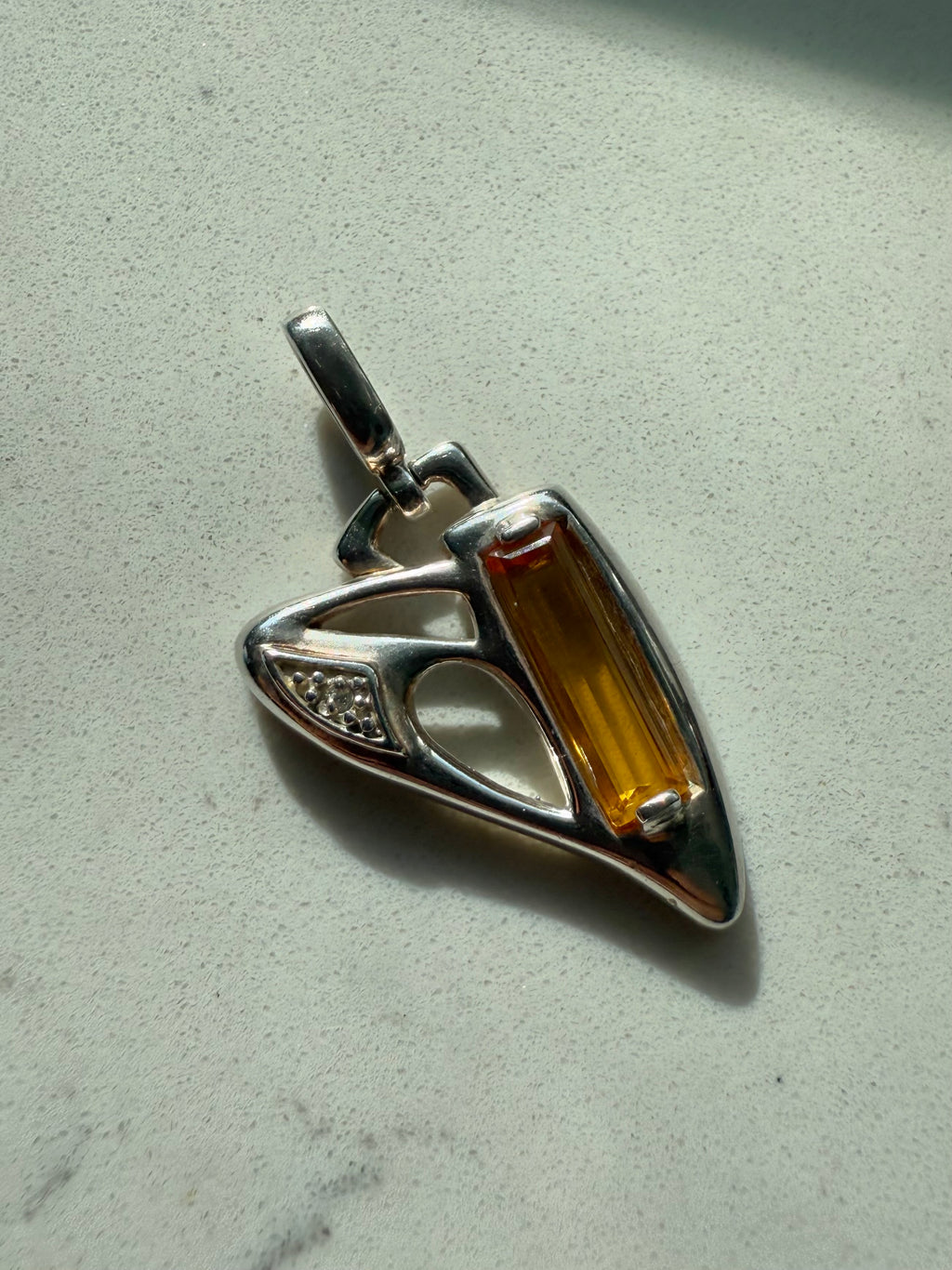 Sterling Silver Yellow Glass Heart Pendant
