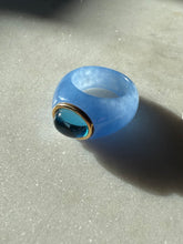 Load image into Gallery viewer, Jade &amp; Blue Topaz Ring w/ 14k Yellow Gold Size 6.25
