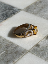 Load image into Gallery viewer, Canary Yellow &amp; Clear CZ Gold Vermeil Ring Size 8
