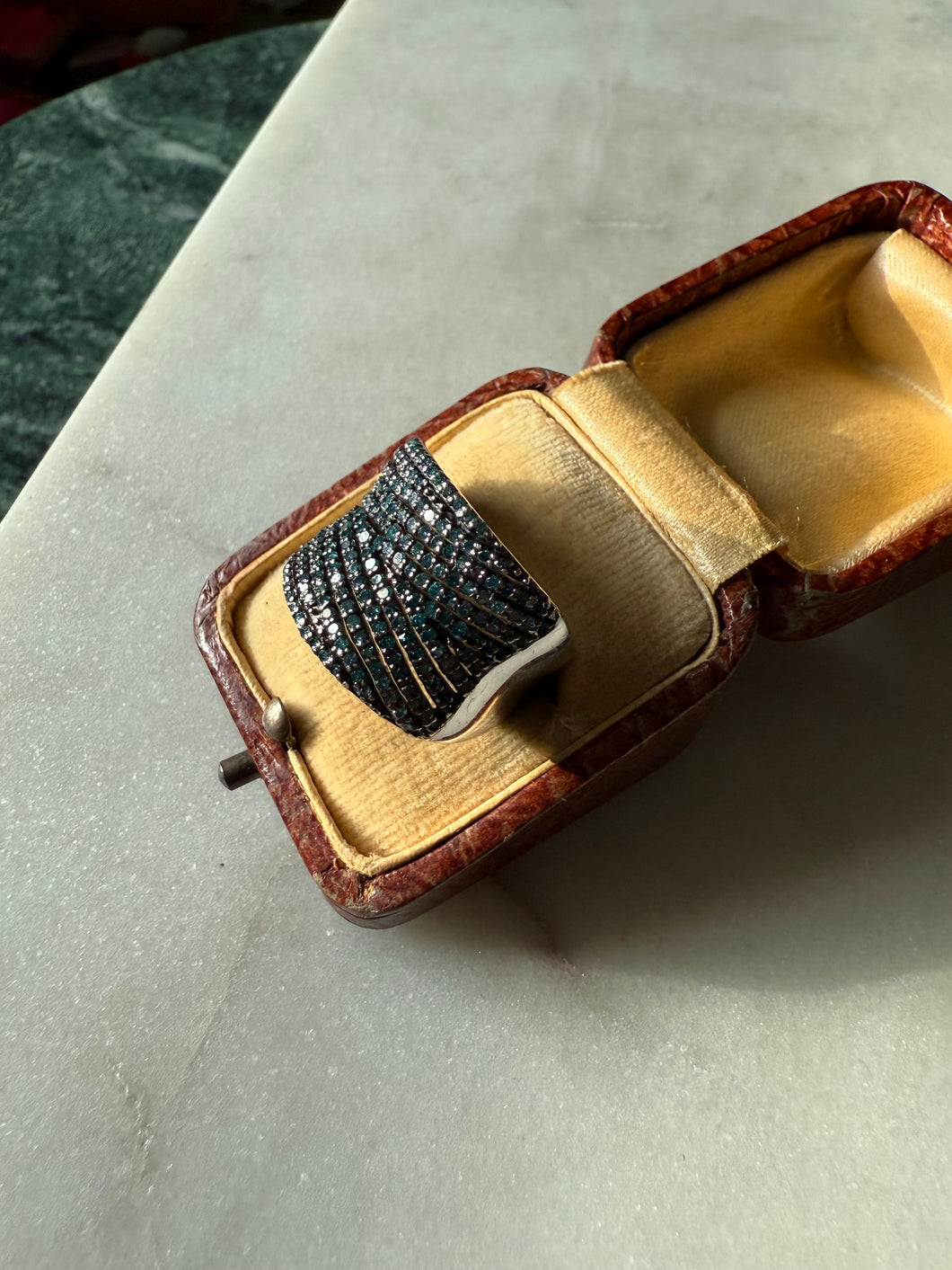 Blue Diamond Sterling Silver Wide Ring Size 6.25