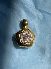 Load image into Gallery viewer, Puffy Blue &amp; White Flower 18k Gold Charm
