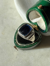 Load image into Gallery viewer, Midcentury Blue Glass Sterling Signet Ring Size 8.5
