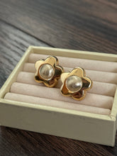 Load image into Gallery viewer, Italian 14k Yellow Gold Flower Omega Back Earrings *has dents*
