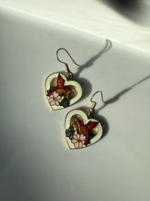 Load image into Gallery viewer, Floral Bird Cloisonné Enamel Gold Plated Heart Earrings
