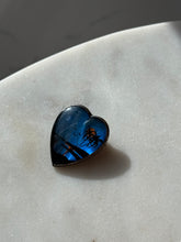 Load image into Gallery viewer, Blue Morpho Butterfly Heart Sterling Brooch
