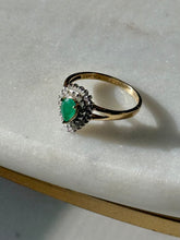 Load image into Gallery viewer, Vintage 14k Yellow Gold Diamond &amp; Emerald Halo Ring Size 7.25
