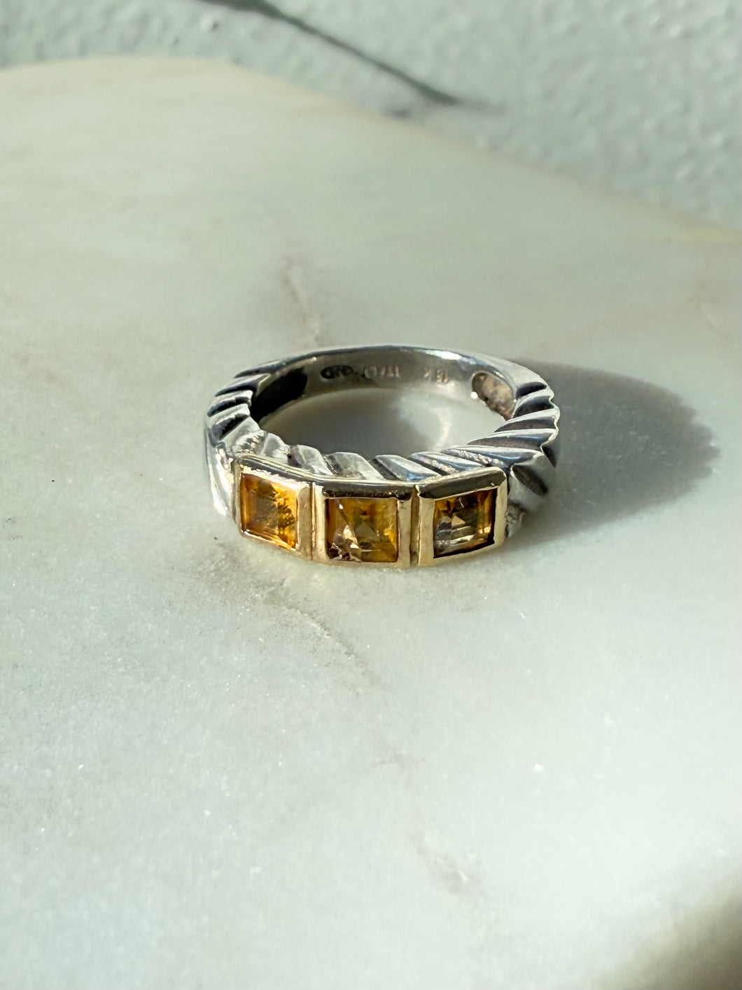 Italian Citrine Sterling Silver & 18k Gold Ring Size 7