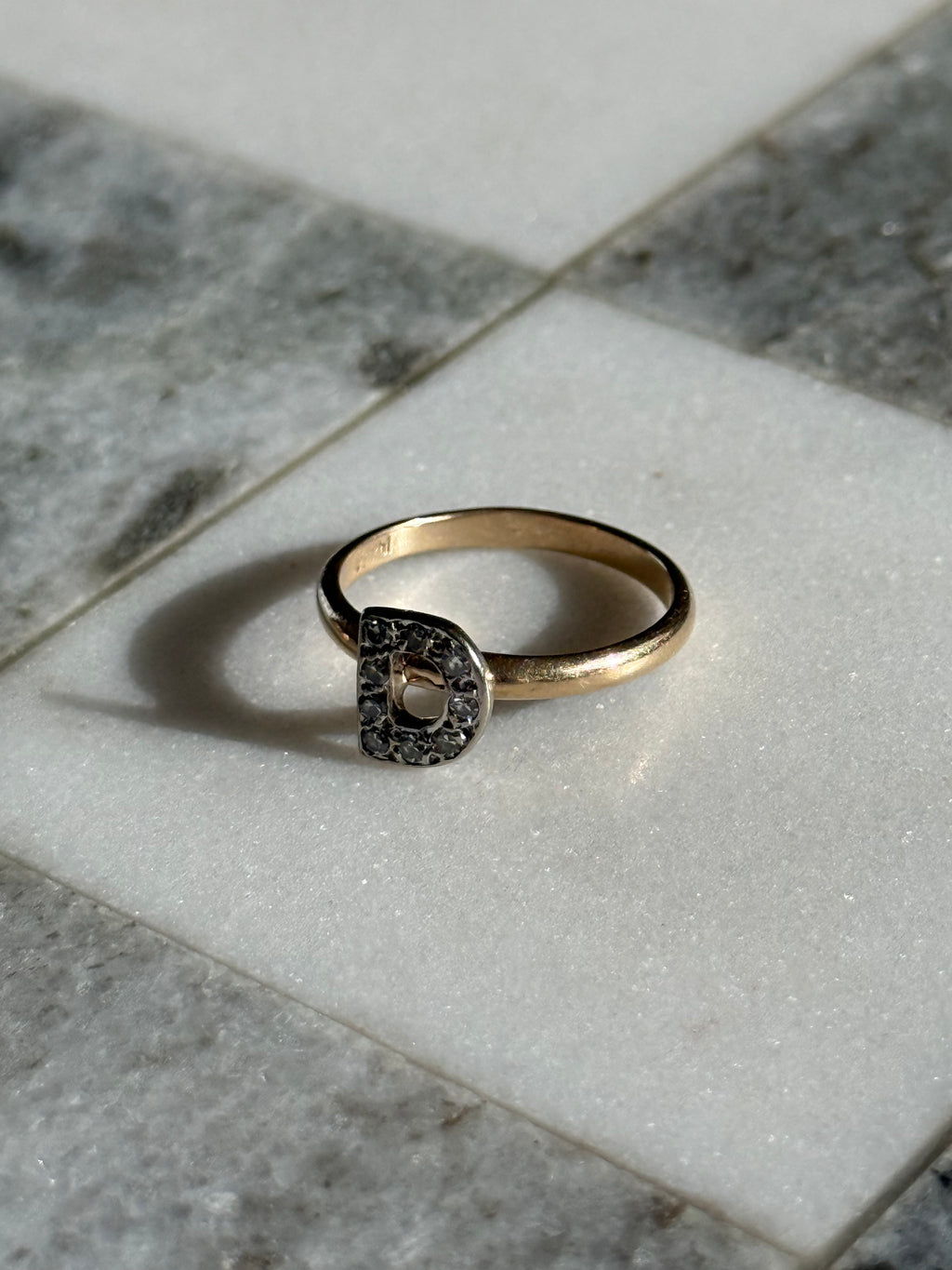 ‘D’ Diamond Initial 14k Gold Ring