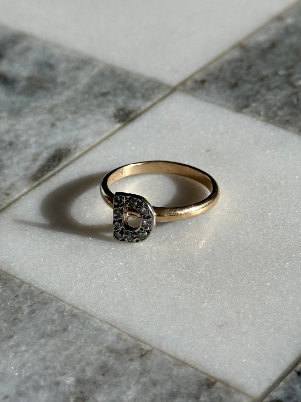 ‘D’ Diamond Initial 14k Gold Ring