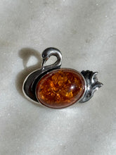 Load image into Gallery viewer, Synthetic Amber Swan Sterling Silver Brooch
