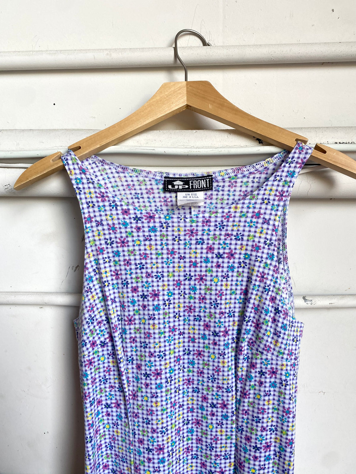 Vintage Purple Gingham Floral Dress