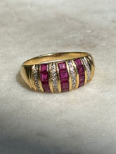 Load image into Gallery viewer, Vintage Ruby &amp; Diamond 18k Gold Dome Ring Size 8.75
