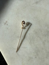 Load image into Gallery viewer, Antique 10k Rosey Gold Pearl Question Mark Stick Pin

