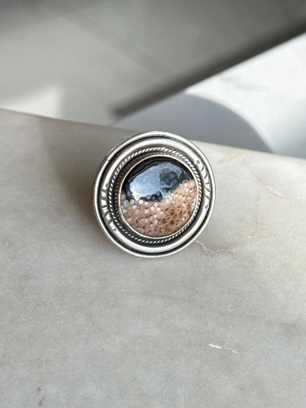 Fossilized Florida Palm Sterling Silver Ring Size 9