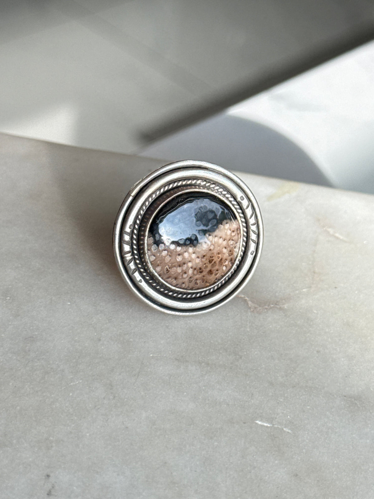 Fossilized Florida Palm Sterling Silver Ring Size 9