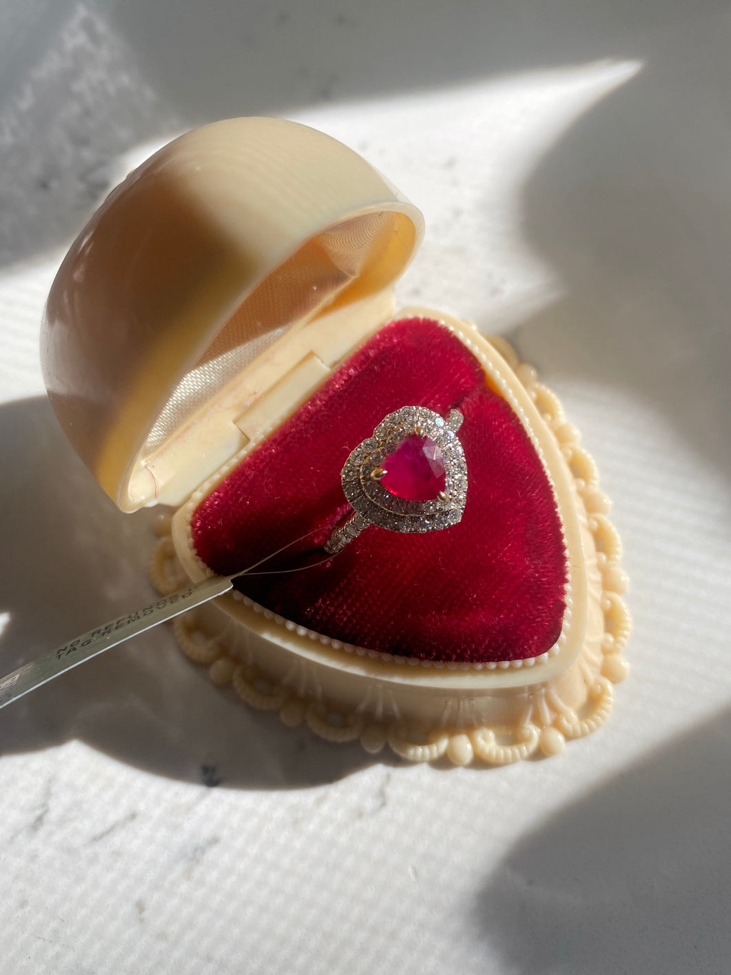 Heart Shape Burma Ruby & VS Diamond 14k Yellow Gold Ring