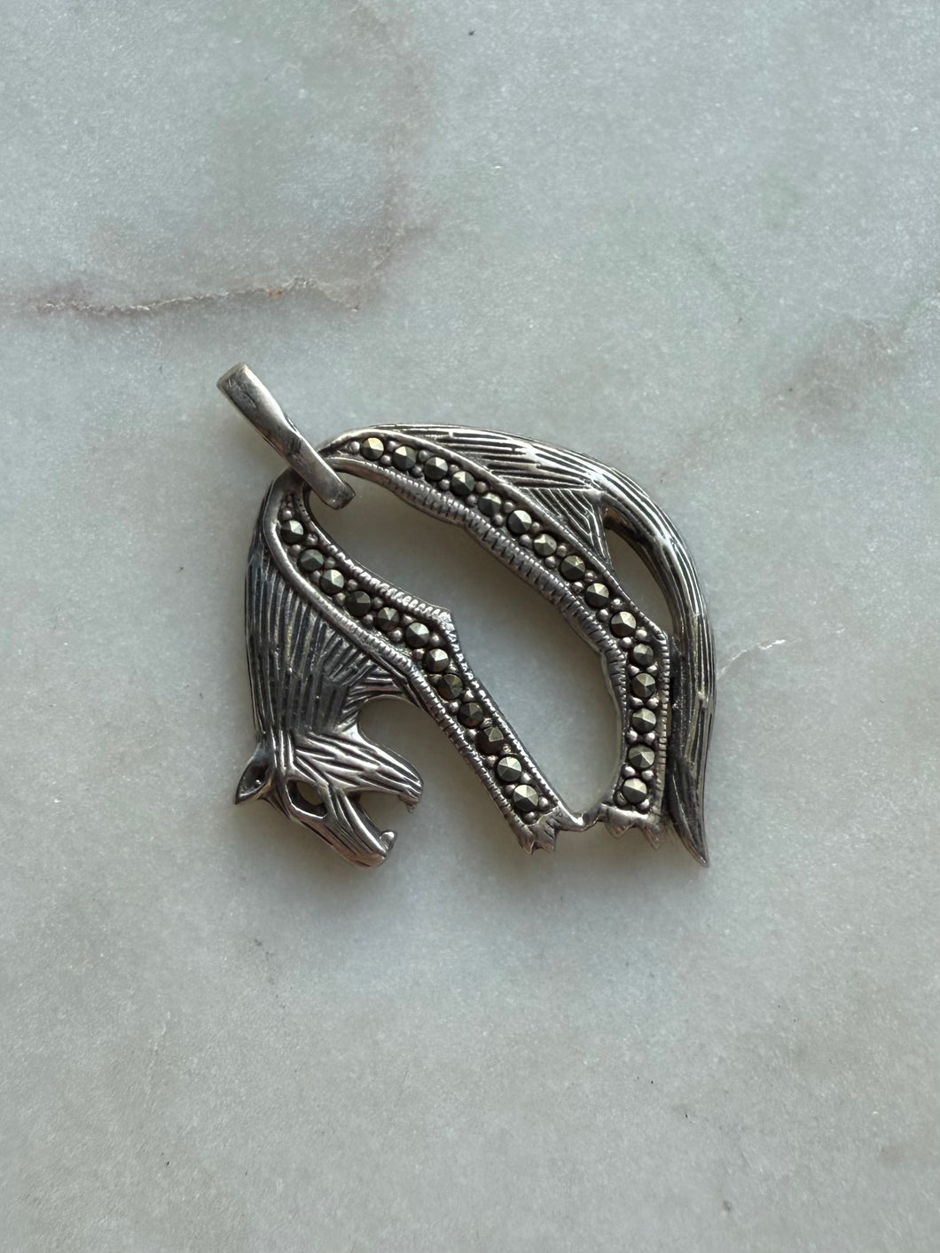 Hanging Panther Marcasite Sterling Pendant